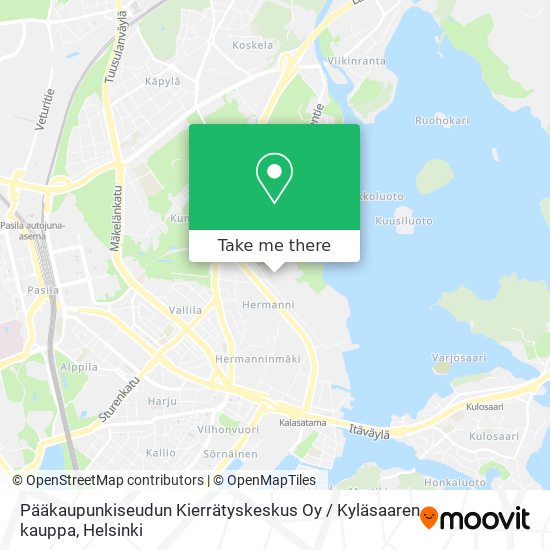 How to get to Pääkaupunkiseudun Kierrätyskeskus Oy / Kyläsaaren kauppa in  Helsinki by Bus, Train or Metro?