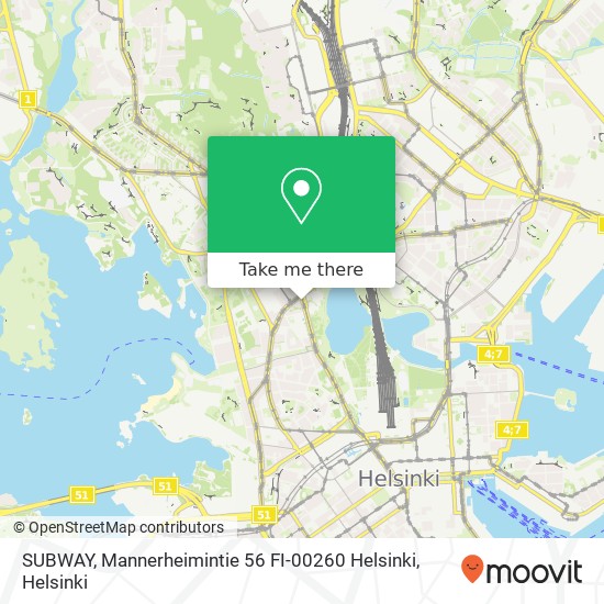 SUBWAY, Mannerheimintie 56 FI-00260 Helsinki map