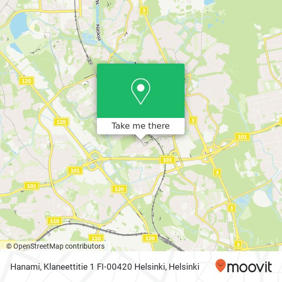 Hanami, Klaneettitie 1 FI-00420 Helsinki map