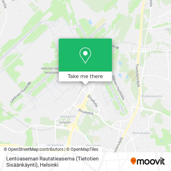 How to get to Lentoaseman Rautatieasema (Tietotien Sisäänkäynti) in Vantaa  by Bus or Train?