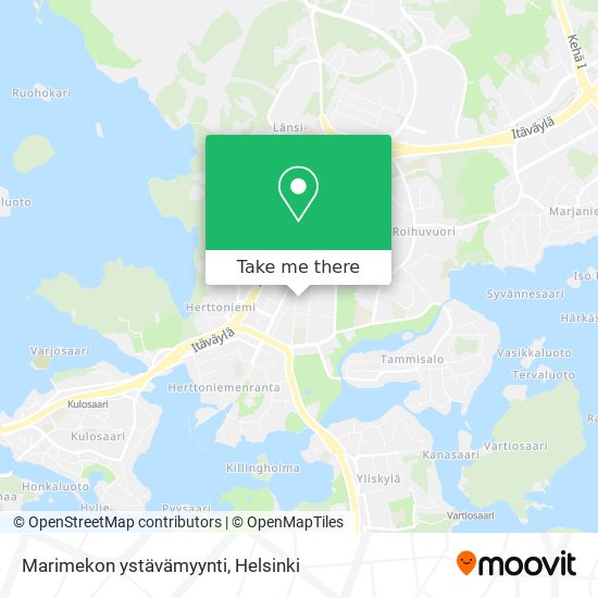 How to get to Marimekon ystävämyynti in Helsinki by Bus, Metro or Train?