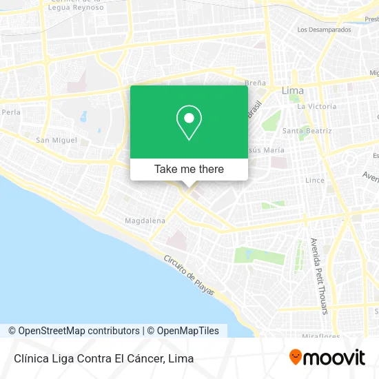 Mapa de Clínica Liga Contra El Cáncer