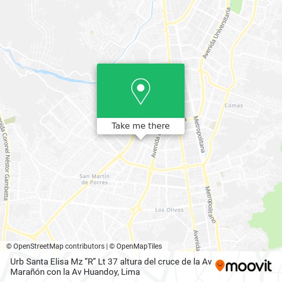 Urb Santa Elisa Mz ”R” Lt 37  altura del cruce de la Av  Marañón con la Av  Huandoy map