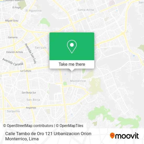 Mapa de Calle Tambo de Oro 121  Urbanizacion Orion Monterrico