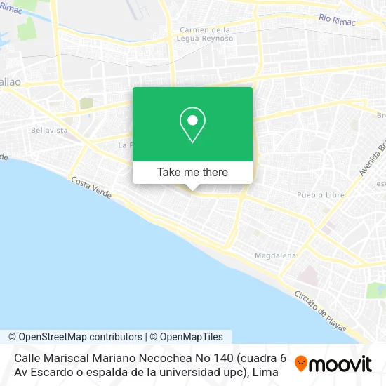 Mapa de Calle Mariscal Mariano Necochea No 140 (cuadra 6 Av  Escardo o espalda de la universidad upc)