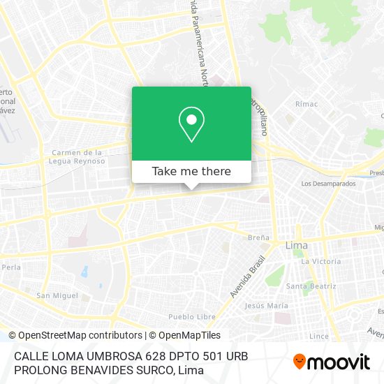 CALLE LOMA UMBROSA 628 DPTO 501 URB  PROLONG  BENAVIDES   SURCO map