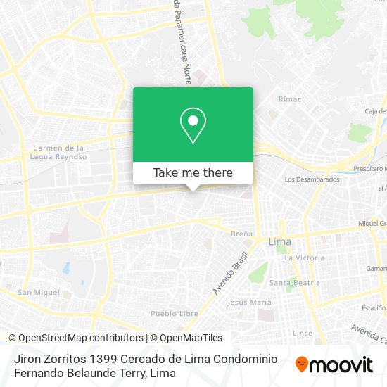 Jiron Zorritos 1399 Cercado de Lima Condominio Fernando Belaunde Terry map