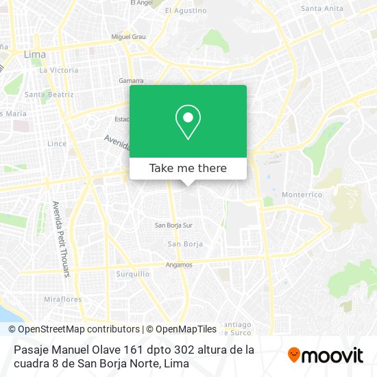 Pasaje Manuel Olave 161 dpto  302  altura de la cuadra 8 de San Borja Norte map