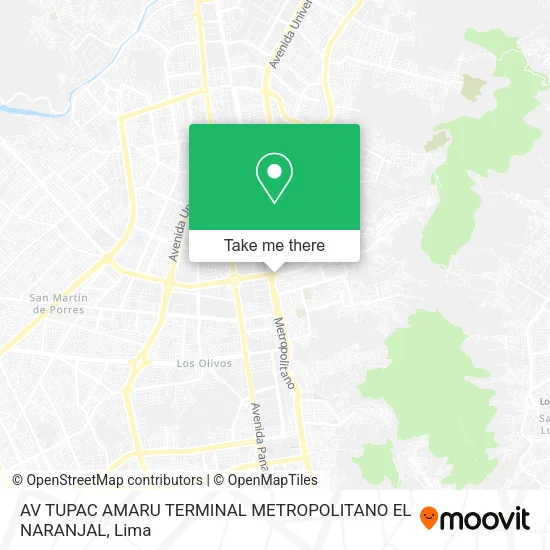 Mapa de AV  TUPAC AMARU   TERMINAL METROPOLITANO     EL NARANJAL