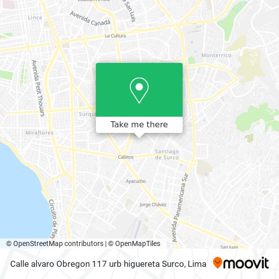 Calle alvaro Obregon 117  urb  higuereta Surco map