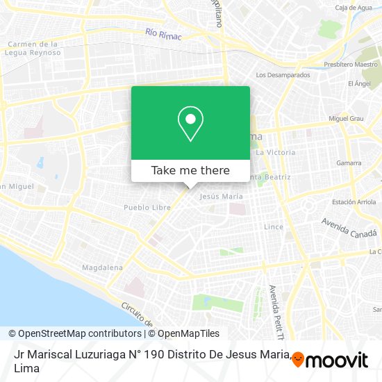 Jr  Mariscal Luzuriaga N° 190 Distrito De Jesus Maria map