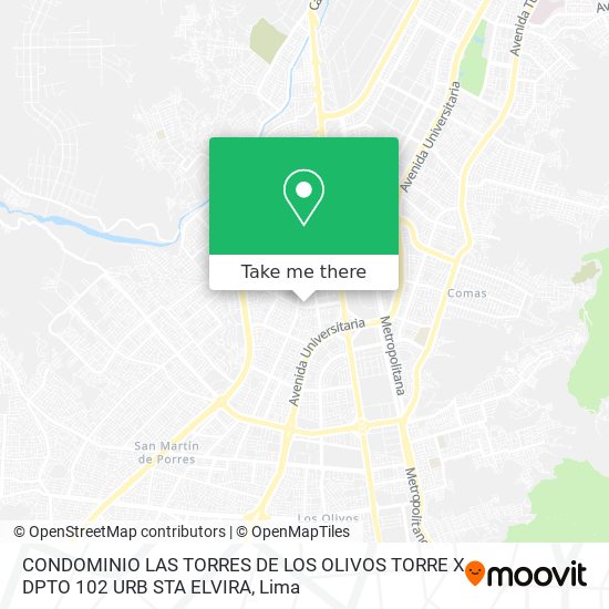 Mapa de CONDOMINIO LAS TORRES DE LOS OLIVOS TORRE X  DPTO  102 URB  STA  ELVIRA