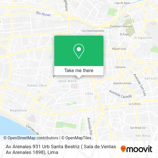 Mapa de Av  Arenales 931 Urb Santa Beatriz  ( Sala de Ventas Av  Arenales 1898)