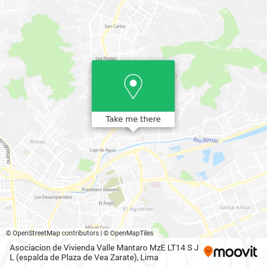 Mapa de Asociacion de Vivienda Valle Mantaro MzE LT14 S J L (espalda de Plaza de Vea Zarate)