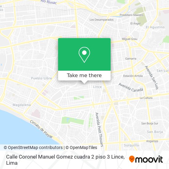 Calle Coronel Manuel Gomez  cuadra 2  piso 3  Lince map