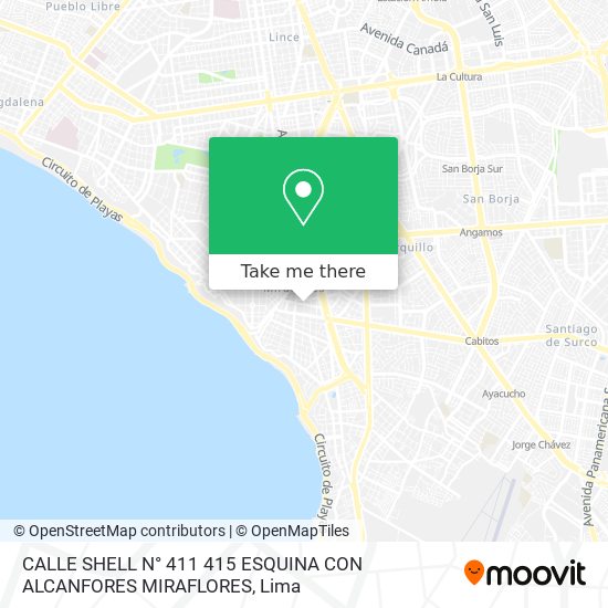 Mapa de CALLE SHELL N° 411   415 ESQUINA CON ALCANFORES   MIRAFLORES