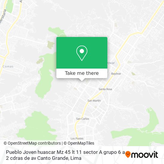 Pueblo Joven huascar Mz 45 lt 11 sector A grupo 6 a 2 cdras  de av  Canto Grande map