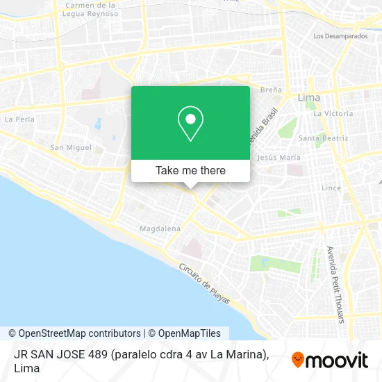 Mapa de JR SAN JOSE 489 (paralelo cdra 4 av La Marina)