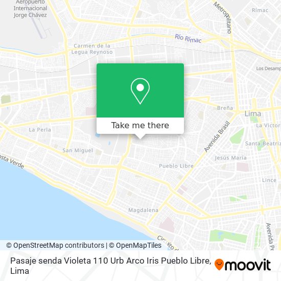 Pasaje senda Violeta 110  Urb  Arco Iris Pueblo Libre map