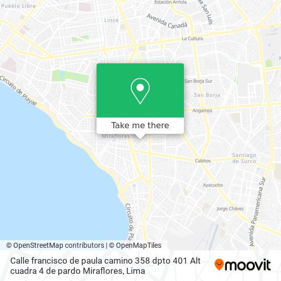 Mapa de Calle francisco de paula camino 358 dpto 401  Alt cuadra 4 de pardo Miraflores