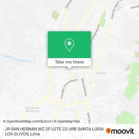 JR  SAN HERNAN   MZ 2F LOTE 22 URB SANTA LUISA LOS OLIVOS map