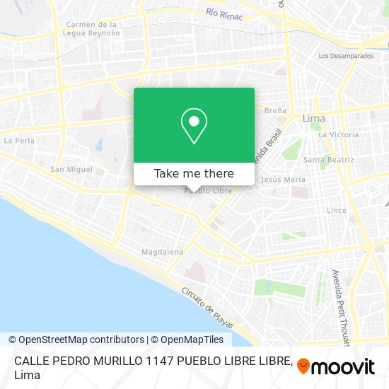 Mapa de CALLE  PEDRO  MURILLO 1147  PUEBLO  LIBRE       LIBRE