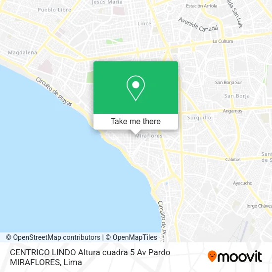 Mapa de CENTRICO   LINDO  Altura cuadra 5 Av  Pardo   MIRAFLORES