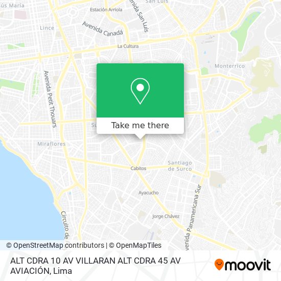Mapa de ALT  CDRA  10 AV  VILLARAN   ALT  CDRA  45 AV  AVIACIÓN