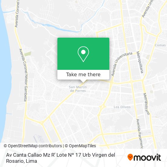 Av  Canta Callao Mz R’ Lote Nº 17 Urb  Virgen del Rosario map