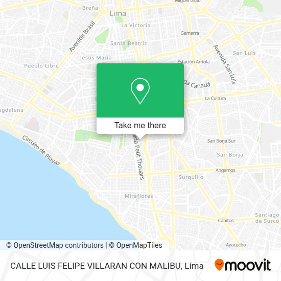 CALLE LUIS FELIPE VILLARAN CON MALIBU map