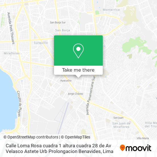 Mapa de Calle Loma Rosa cuadra 1  altura cuadra 28 de Av  Velasco Astete  Urb  Prolongacion Benavides