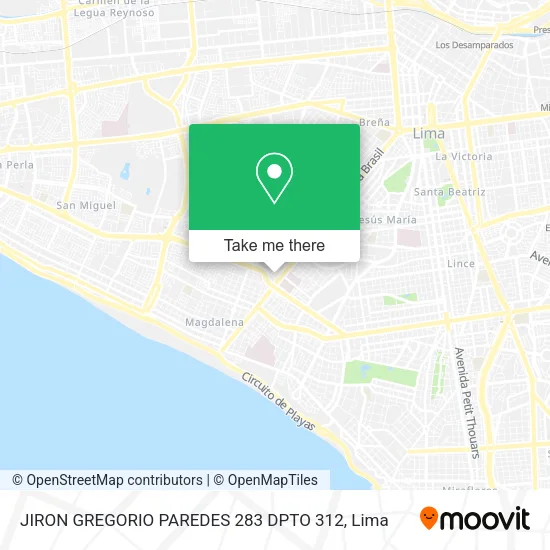 Mapa de JIRON GREGORIO PAREDES   283 DPTO 312