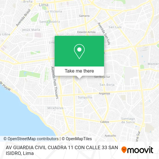 AV  GUARDIA CIVIL CUADRA 11 CON CALLE 33 SAN ISIDRO map