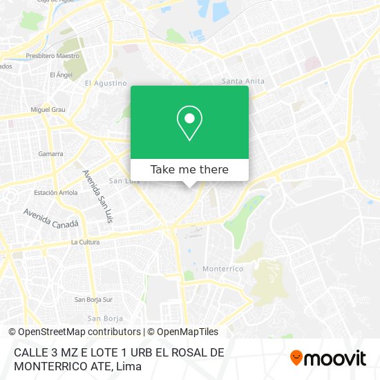 Mapa de CALLE 3 MZ E LOTE 1  URB  EL ROSAL DE MONTERRICO  ATE