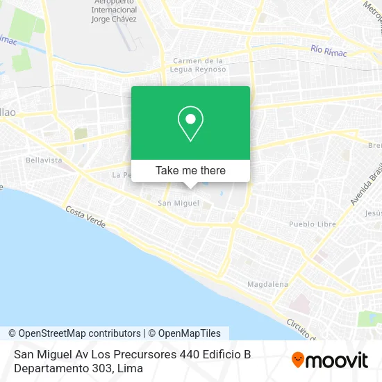 Mapa de San Miguel  Av  Los Precursores  440  Edificio B  Departamento 303