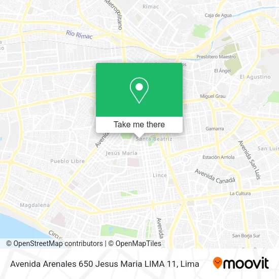 Mapa de Avenida Arenales 650    Jesus Maria LIMA 11
