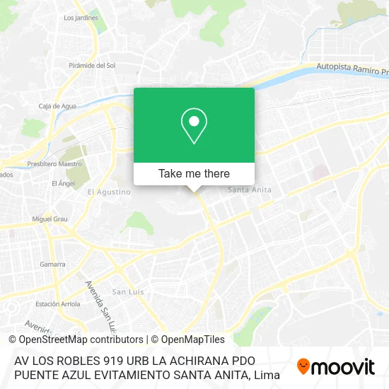Mapa de AV  LOS ROBLES 919 URB LA ACHIRANA PDO  PUENTE AZUL EVITAMIENTO SANTA ANITA
