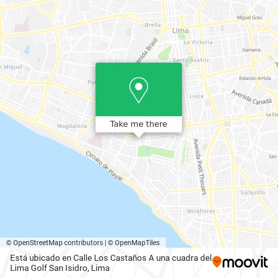 Está ubicado en Calle Los Castaños  A una cuadra del Lima Golf  San Isidro map