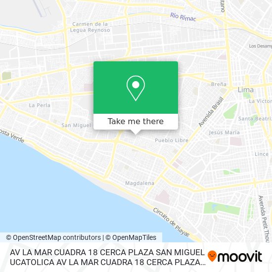 Mapa de AV  LA MAR CUADRA 18 CERCA PLAZA SAN MIGUEL UCATOLICA AV  LA MAR CUADRA 18 CERCA PLAZA SAN MIGUEL U