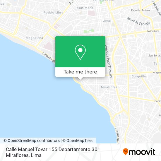 Calle Manuel Tovar 155   Departamento 301  Miraflores map
