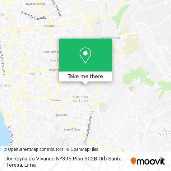 Av Reynaldo Vivanco Nº395 Piso 302B   Urb  Santa Teresa map