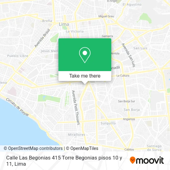 Mapa de Calle Las Begonias 415    Torre Begonias pisos 10 y 11