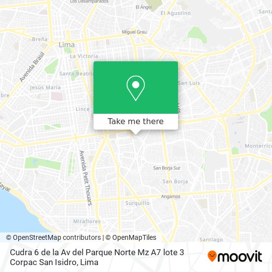 Cudra 6 de la Av del Parque Norte Mz A7 lote 3 Corpac San Isidro map