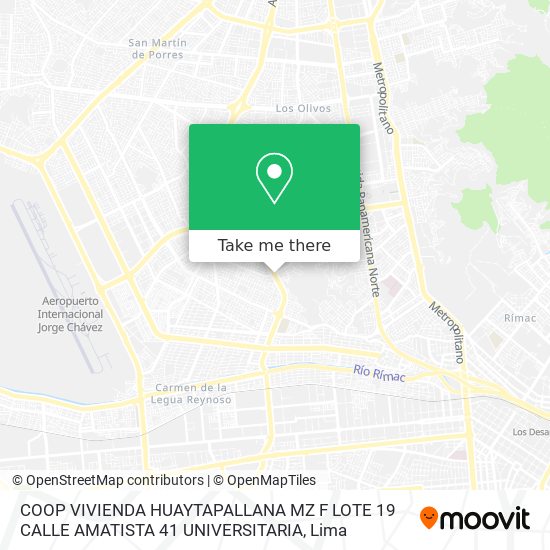 COOP  VIVIENDA HUAYTAPALLANA MZ F LOTE 19  CALLE AMATISTA  41 UNIVERSITARIA map