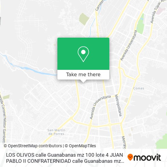 Mapa de LOS OLIVOS  calle Guanabanas mz 100 lote 4 JUAN PABLO II  CONFRATERNIDAD calle Guanabanas mz 100 lo