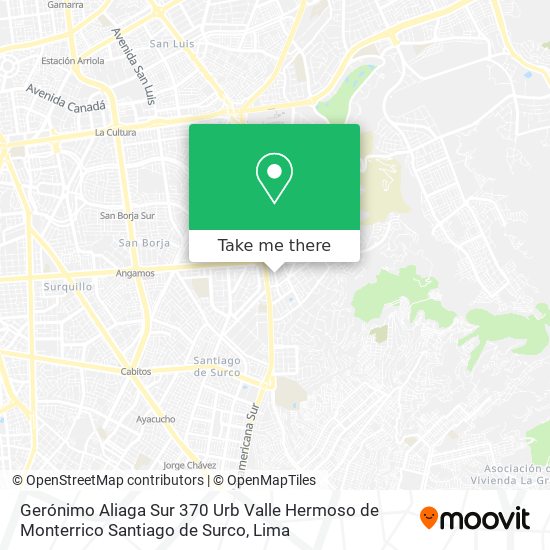 Gerónimo Aliaga Sur 370 Urb  Valle Hermoso de Monterrico Santiago de Surco map