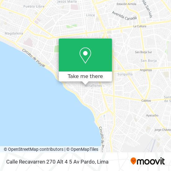 Calle Recavarren 270 Alt 4 5 Av Pardo map