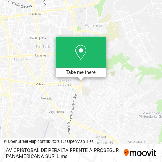 Mapa de AV CRISTOBAL DE PERALTA FRENTE A PROSEGUR PANAMERICANA SUR