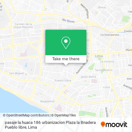 Mapa de pasaje la huaca 186    urbanizacion Plaza la Bnadera  Pueblo libre