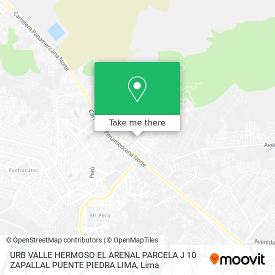 URB  VALLE HERMOSO  EL ARENAL PARCELA J 10 ZAPALLAL  PUENTE PIEDRA   LIMA map